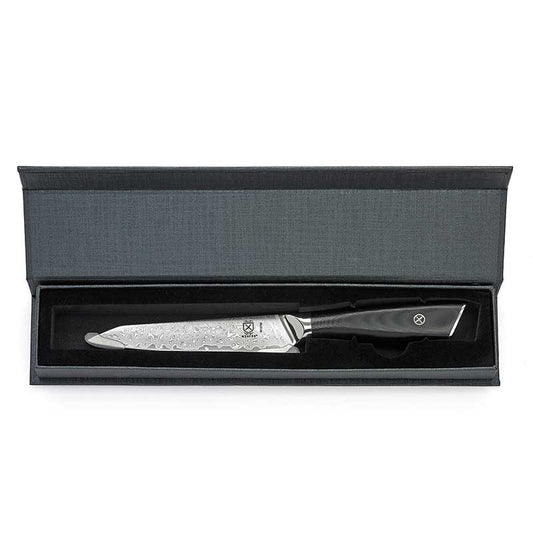 Mercer Culinary Damascus 5" Utility Knife with G10 Handle M13790 box
