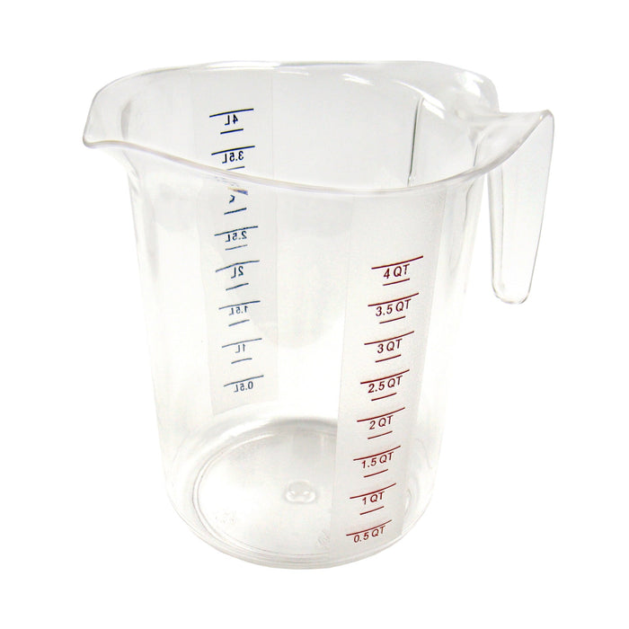 Measuring Cup - 4QT Raised External Markings in Qt and L One Piece Tapered Open Handle Stackable - Winco PMCP-400
