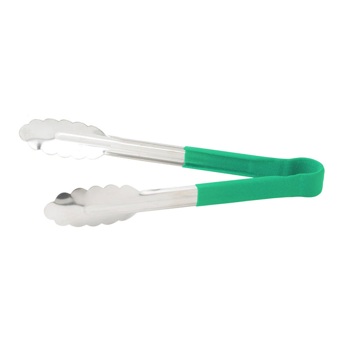 Utility Tongs - 9" Green Non Stick Heat Resistant Up to 220F - Winco UTPH-9G
