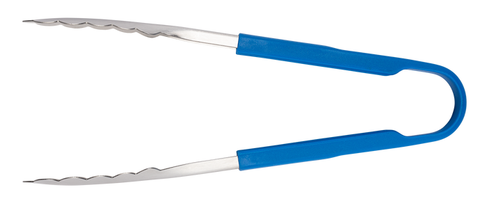 Utility Tongs 9 - 1/2"L Scalloped - Heat Resistant Up to 500F - Blue Silicone Handle - Dexter-Russell 91509