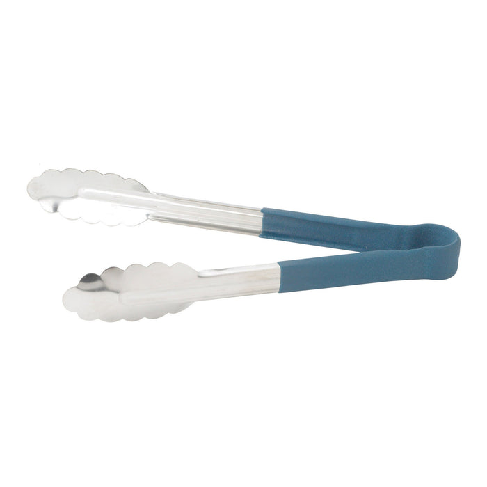 Winco UTPH-9B 9" Blue Non-Stick Heat-Resistant 220F Tongs