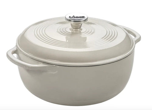 Lodge EC6D13 6-Qt 11-3/5" 6"H Cast Oyster White Dutch Oven