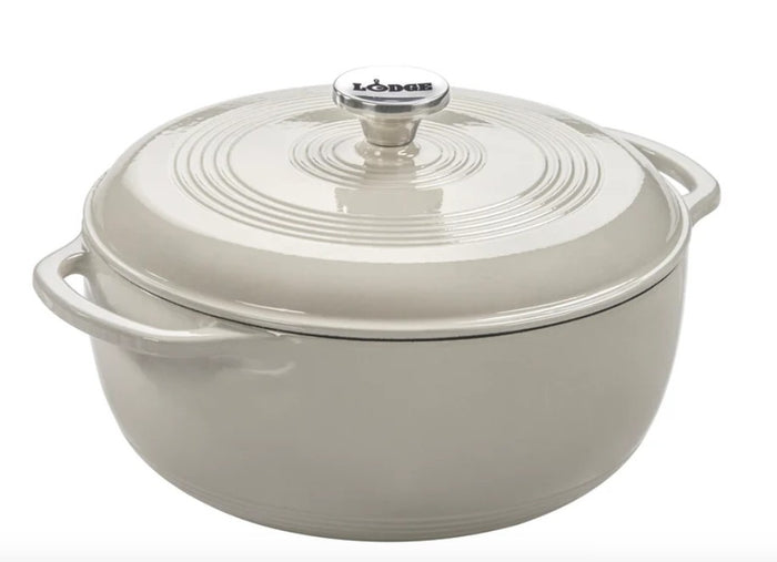 Oyster White Dutch Oven - 6 Quart 11 - 3/5" Diameter. 6"H Cast Iron - Lodge EC6D13