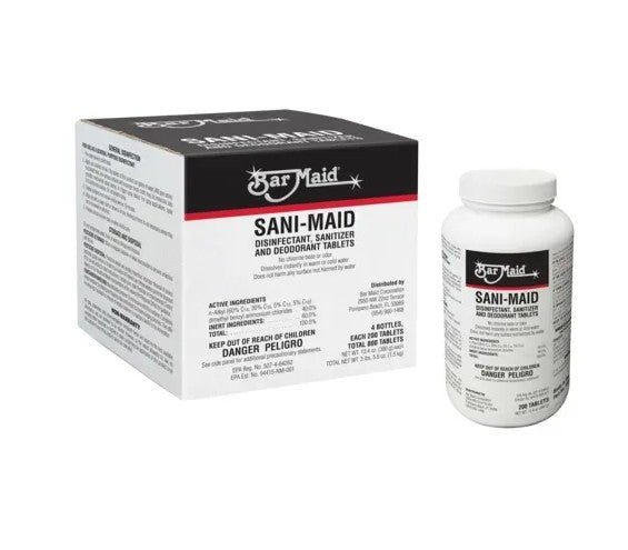 Bar Maid DIS-207 Quaternary Sanitizer Tablets, 200 Tablets per Bottle - Winco DIS-207