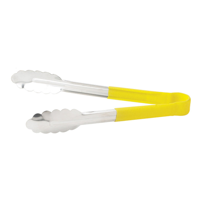Winco UTPH-9Y 9" Yellow Non-Stick Heat-Resistant 220F Tongs